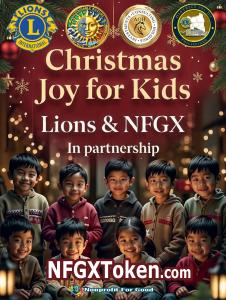 The NFGX token community (Symbol: NFGX) has successfully completed its first fully executed charitable initiative, “Christmas Joy for Kids,” delivering holiday meals, gifts, groceries, and essential supplies to more than 400 underprivileged children in the Philippines on December 20, 2025 NFGX and Lions Feeding Joy for 150 Kids Banner
