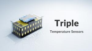 Rendering of LiThink battery pack highlighting the Triple Temperature Sensors integrated into the BMS for real-time thermal monitoring, ensuring safety against overheating and freezing.