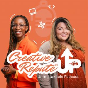 Creative Repute UP podcast artwork featuring two hosts and branding focused on leadership conversations, strategic growth, and clarity.