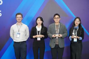 Leo Thevenet, Editor of Le Café Du Geek, poses for a commemorative photo with representatives of award-winning companies at the COMEUP Global Media Awards 2025.