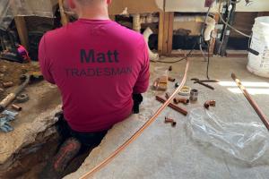 Mother Modern Plumbing performs slab leak repair and sewer line replacement in University Park, TX residence.
