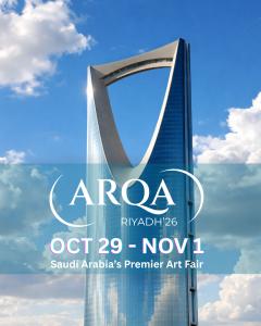 ARQA ART FAIR Riyadh 2026 dates announcement graphic showing the event scheduled from October 29 to November 1 against a Riyadh city skyline.  Saudi Arabia