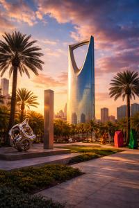 Skyline de Riyad symbolisant l’essor de la ville comme destination internationale pour les collectionneurs et l’acquisition d’œuvres d’art, à l’approche d’ARQA ART FAIR 2026.