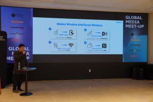 Uniqconn CEO Young Dong Kim presents at the Global Media Meetup held on Tuesday, December 9, at MIK Basecamp in Seocho-gu, Seoul.