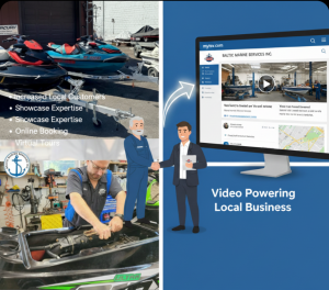 MyTSV.com, a video-centric business directory and digital platform, has announced a new featured partnership with Baltic Marine Services Inc A professional composite image featuring a boat and jet ski repair workshop in Illinois. The scene is integrated with the mytsv.com business directory interface, highlighting how video content helps promote marine services. The Baltic Marine Services bran