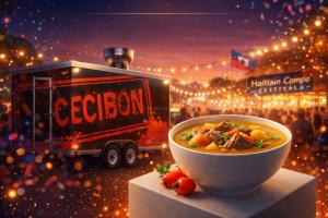 Cecibon's JUMU Tour launch at Haitian Compas Festival featuring a bowl of Joumou Soup