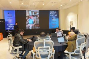 Korea Lighting CEO Dongwoo Lee presents at the Global Media Meetup held on Tuesday, December 9, at MIK Basecamp in Seocho-gu, Seoul.