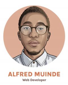 Illustrated profile portrait of Alfred Muinde, full-stack developer, representing Creative Repute’s engineering expertise and practical, systems-focused approach.