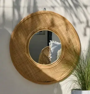 Decorative rattan circle mirror for wall decor
