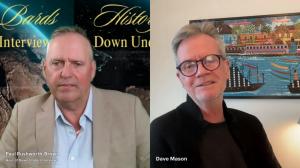 Dave Mason and Paul Rushworth-Brown during a Down Under Interviews author interview discussing Between the Clouds and the River.