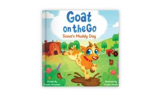 Scout's Muddy Day. Book Cover for Book 1 of the Goat on the Go children's story book series.