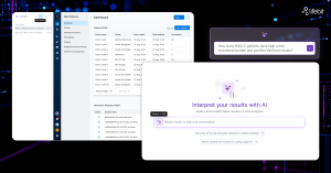 Screenshot of Lifebit’s platform interface with AI-assisted analysis features and cohort management dashboard
