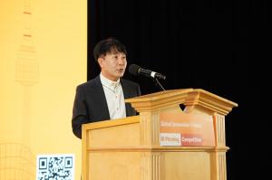 Hyun Woo Kim, President and CEO of the Seoul Business Agency, delivers a welcome address at the Global Innovation Forum held on Wednesday, January 7, the second day of CES 2026.