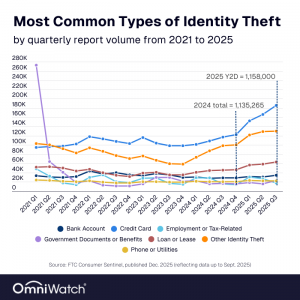 The most common types of identity theft in 2025 are Credit Card, Loan/Lease, and Other.