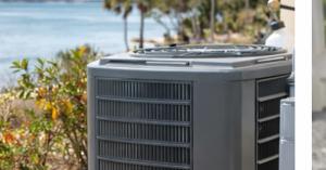 Outdoor air conditioning unit at a coastal Florida home exposed to humidity and salt air