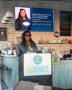 Natasha Broxton teaching an AI and systems workshop for small business owners