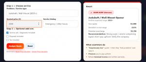 Screenshot showing an inflated garage door repair service price detected by our tool