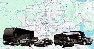 Nashville limo service coverage map showing LuxNashRide vehicles across metro and suburban locations