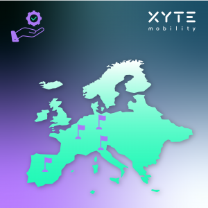 Mapa estilizado: XYTE mobility amplía su red de socios en Alemania, Italia, España y Francia