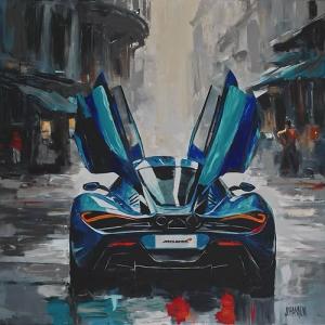 Painting of Blue McLaren super car