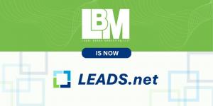 Legal Brand Marketing rebrands as Leads.net LLC, showing LBM logo transitioning to Leads.net logo