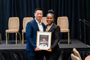 Dr. Joy Void-Holmes is honored by Dr. Glenn Vo with the 2025 Nifty Thrifty “Favorite Hygiene Instructor” Award at Dental Podfest, celebrating her leadership in dental hygiene, the P3 Hygiene Growth System™, and her role in advancing profitability & patient care