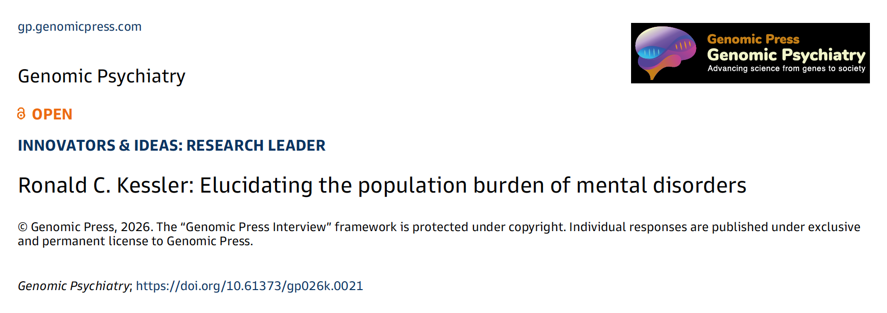 Ronald C. Kessler: Shining Light on the Hidden Impact of Mental Disorders on People and Communities Everywhere