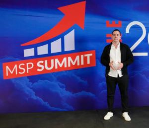 Darren Coleman, CEO of Coleman Technologies, after receiving the Canada–British Columbia Leader in Managed IT Award at the MSP Summit in Dallas.