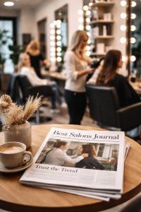 Interior of a contemporary UK hair salon with stylists working with clients, illustrating the role of real service experiences in salon discovery and decision making.