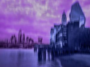 City in Blue and Violet – Duotone abstract ICM photograph of London skyline in blue and violet tones, softened by motion into a dreamlike, painterly cityscape.