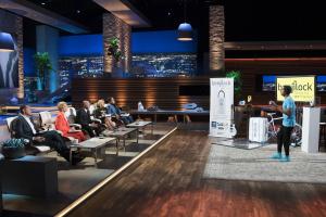 Robbie Cabral, founder of BenjiLock, on the set of ABC’s Shark Tank; the biometric security brand is a partnership with investor Kevin O'Leary.