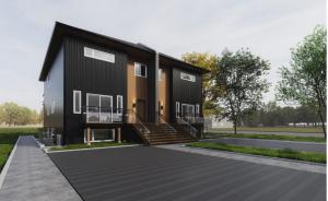Modern four-plex residential building rendering in Collingwood Ontario by developer Trevor Hough and TMC Greater Simcoe.