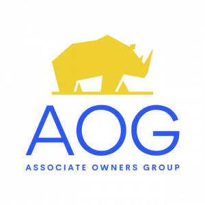 Associate Owners Group Logo Blue Yellow Rhino