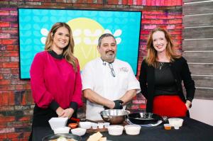 Chef Serge Krikorian (center) with THV11's The Vine co-hosts Ashley King (left) and Tracy Beene (right) during his recent appearance showcasing the gumbo recipe to be served at the Saline County Shindig. Photo by Vibrant Occasions Catering.