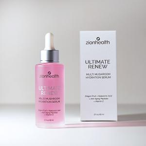 Zion Health Ultimate Renew Multi Mushroom Hydration Serum in glass bottle with packaging.