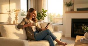 Relaxed real estate agent using AI tools to save time.