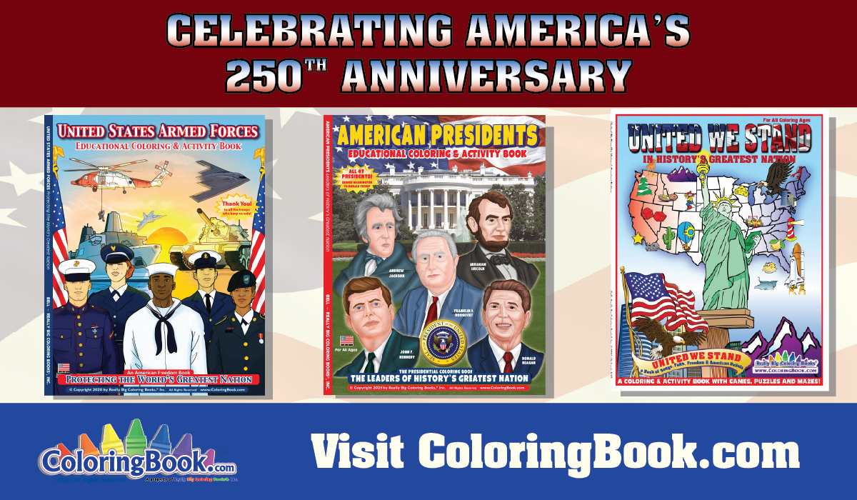 ColoringBook.com debuts America’s 250th Anniversary Posters, Notebooks, Coloring Books & Presidential Items
