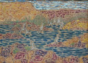 Inji Aflatoun, Untitled, 1970. Oil on panel, 55 × 75 cm