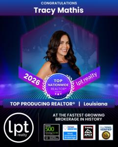 Award graphic featuring Tracy Mathis as Top Nationwide Realtor 2026 with LPT Realty