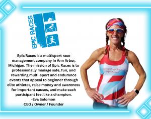 woman athlete and her company mission at epic sports on white background