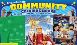 Each Community Coloring Book can be aligned with an organization’s branding and online marketing goals, including website URLs, QR codes, and social media handles printed directly in the book.