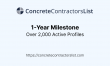 Concrete Contractors List Celebrates 1-Year Milestone with Over 2,000 Professional Profiles