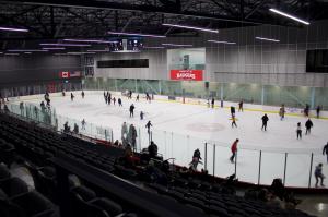 View of the ice rink at Algoma Central Arena in Thorold, Ontario.