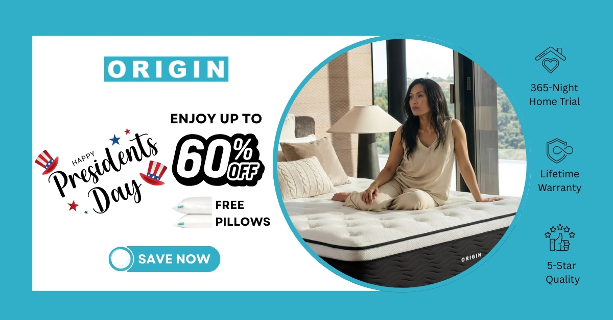 Origin LumbarCloud Cashmere Pillowtop Mattress is 60% OFF for Presidents’ Day and Comes with Free Pillows