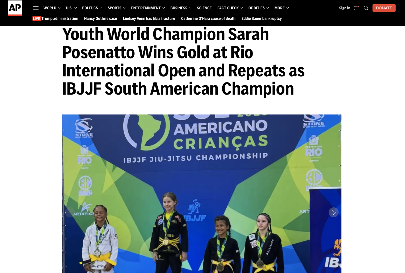 Imprensa internacional repercute sequência de títulos e alto nível técnico da atleta de Joinville, Sarah Posenatto