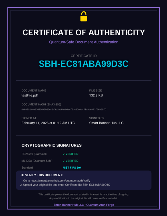 Smart Banner Hub Opens Clustrauth™ API — Quantum-Safe Document Signing for Developers at $5 Per Signature