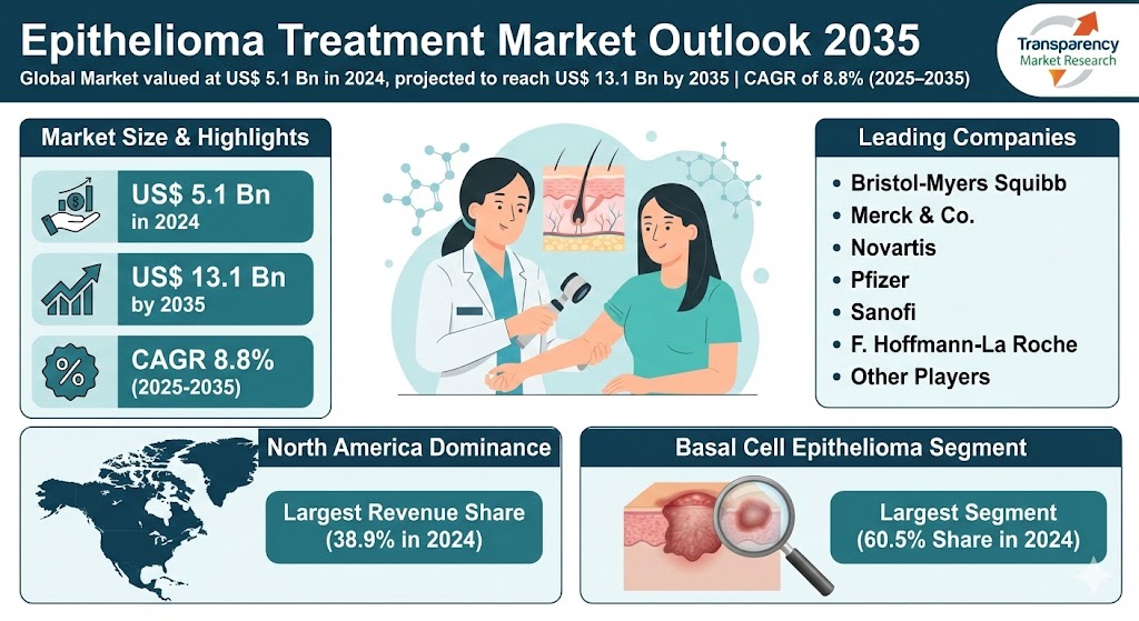 Epithelioma Treatment Market to Reach US$ 13.1 Bn by 2035, Driven by Rising Skin Cancer Cases and Targeted Therapies