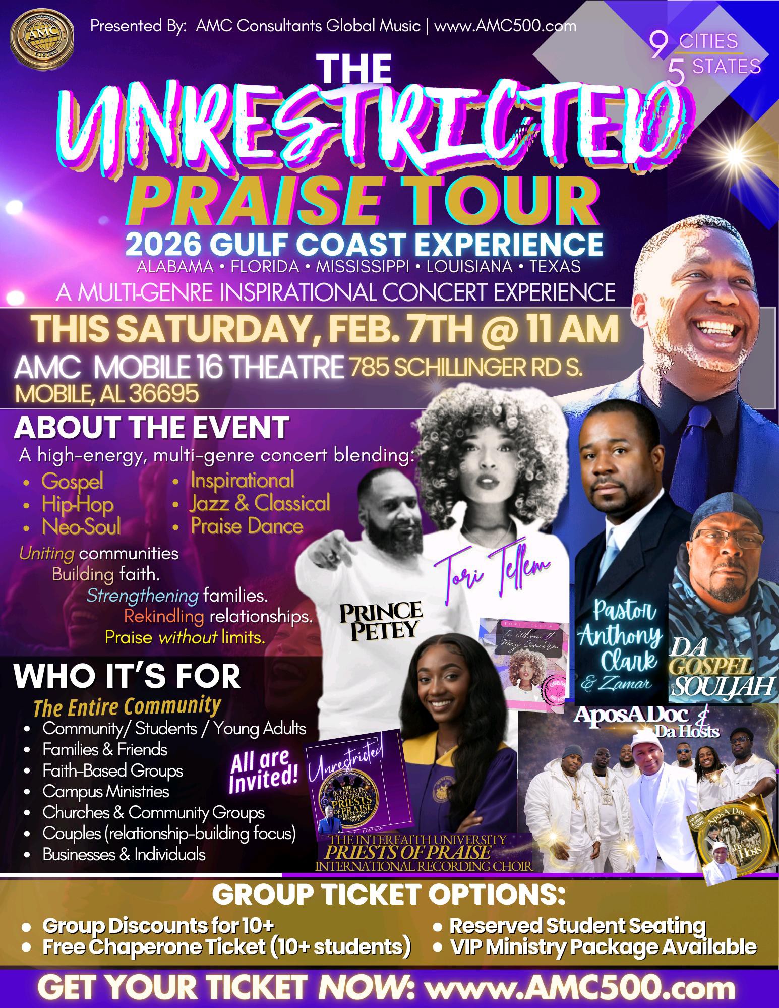 AMC Consultants Global Music’s 2026 Unrestricted Praise Tour Electrifies the Gulf Coast