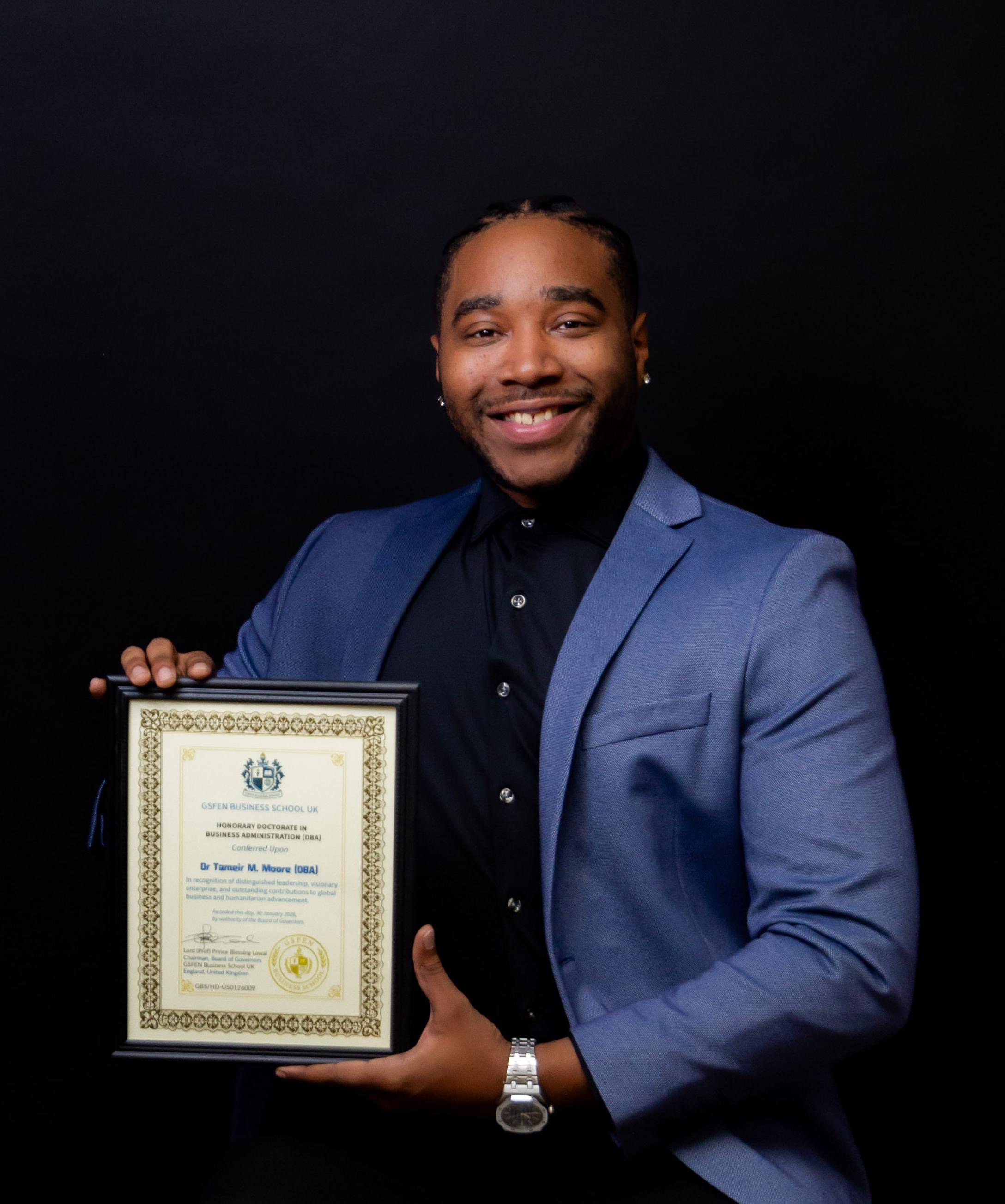 U.S. Nonprofit Leader Dr. Tameir M. Moore Receives Honorary Doctorate from GSFEN Business School (UK)