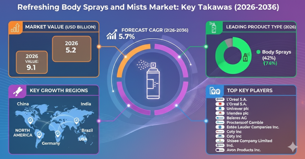 Refreshing Body Sprays and Mists Market Forecast 2026–2036: Market to Reach USD 9.1 Billion by 2036 at 5.7% CAGR